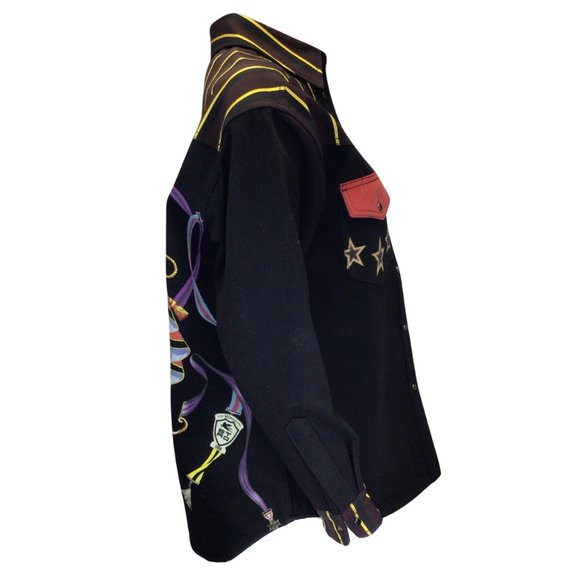 ETRO BLACK MULTI 2022 STAR PRINT DENIM JACKET - Picture 2 of 5